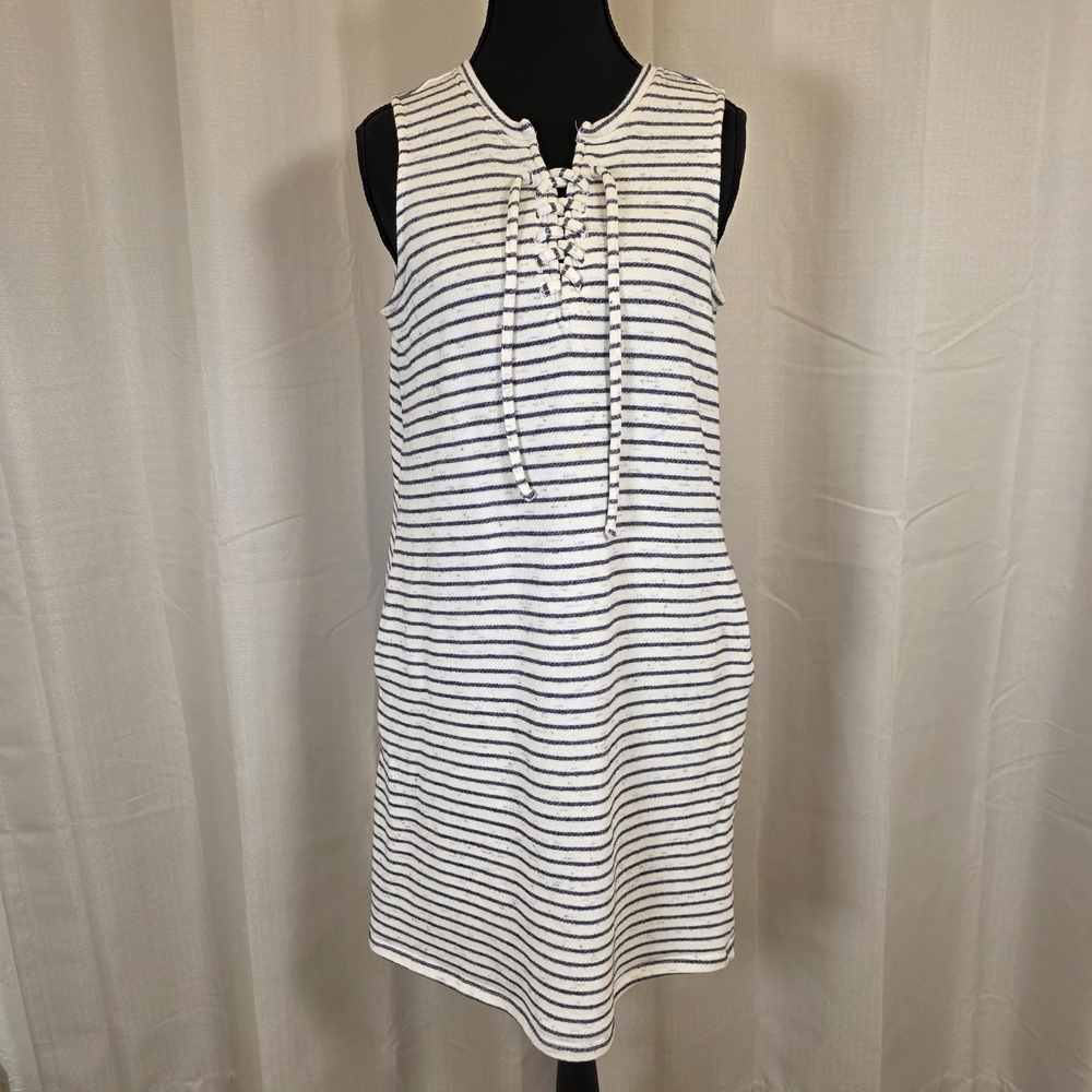 Dressbarn Sunday Striped Lace Up Dress M Casual Nautical